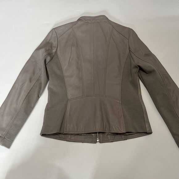 MICHAEL KORS PEARL GRAY LDS LEATHER JACKET MINT POCKET FULL ZIP SIZE Small - Picture 12 of 16